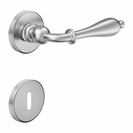 Maniglia Lirica DND 806-12P per porta, rosetta e bocchetta tonda 50x7 mm foro Patent, Ottone finitura Cromo Satinato