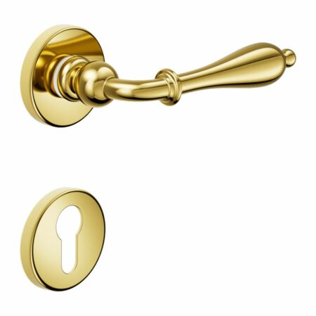 Maniglia Lirica DND 806-12Y per porta, rosetta e bocchetta tonda 50x7 mm foro Yale, Ottone finitura Lucido Verniciato