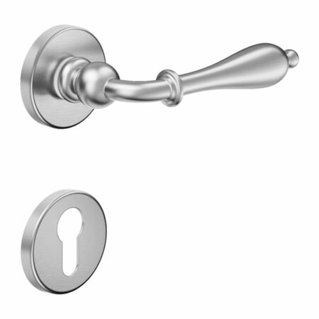 Maniglia Lirica DND 806-12Y per porta, rosetta e bocchetta tonda 50x7 mm foro Yale, Ottone finitura Cromo Satinato