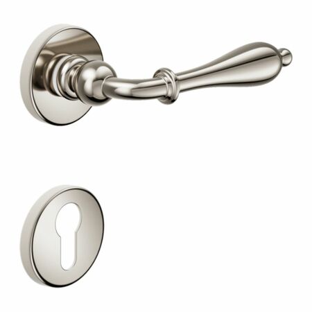 Maniglia Lirica DND 806-12Y per porta, rosetta e bocchetta tonda 50x7 mm foro Yale, Ottone finitura Nickel Lucido