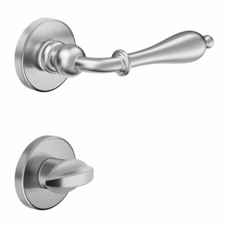 Maniglia Lirica DND 806-12T per porta, rosetta e bocchetta tonda 50x7 mm con nottolino Wc, Ottone finitura Cromo Satinato