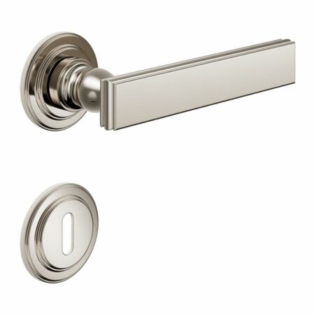 Maniglia Lucrezia DND LT13P per porta, rosetta e bocchetta tonda 53x8 mm foro Patent, Ottone finitura PVD Nickel Lucido