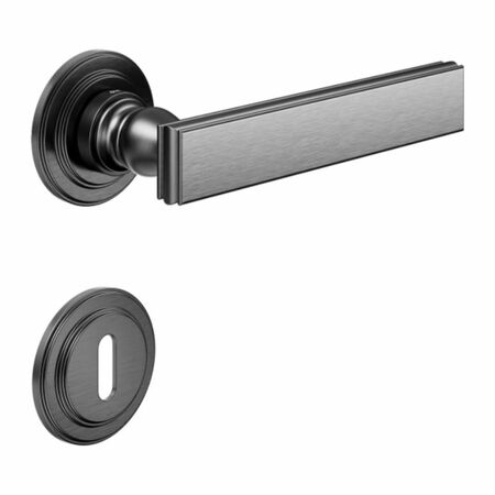Maniglia Lucrezia DND LT13P per porta, rosetta e bocchetta tonda 53x8 mm foro Patent, Ottone finitura PVD Grafite Satinato
