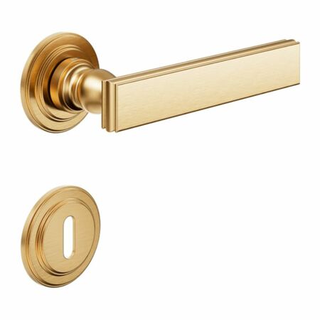 Maniglia Lucrezia DND LT13P per porta, rosetta e bocchetta tonda 53x8 mm foro Patent, Ottone finitura PVD Oro Antico Satinato