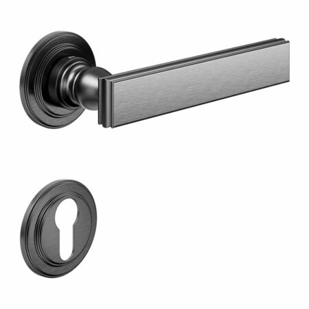 Maniglia Lucrezia DND LT13Y per porta, rosetta e bocchetta tonda 53x8 mm foro Yale, Ottone finitura PVD Grafite Satinato