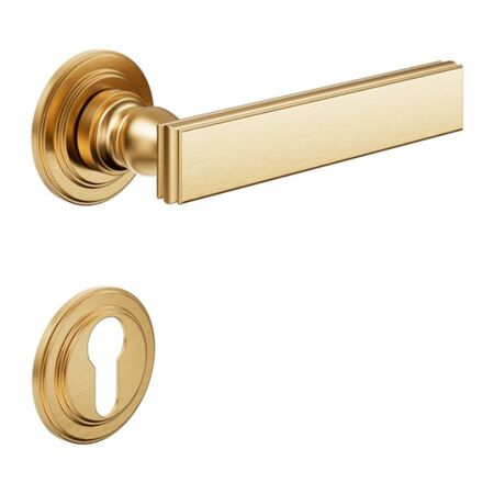 Maniglia Lucrezia DND LT13Y per porta, rosetta e bocchetta tonda 53x8 mm foro Yale, Ottone finitura PVD Oro Antico Satinato