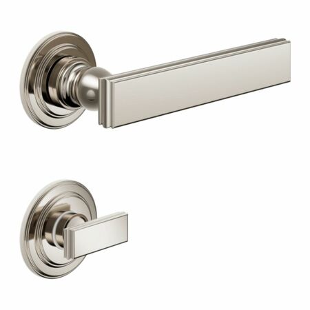 Maniglia Lucrezia DND LT13T per porta, rosetta e bocchetta tonda 53x8 mm con nottolino Wc, Ottone finitura PVD Nickel Lucido