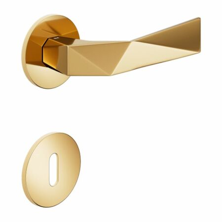 Maniglia Luxury DND LU40P per porta, rosetta e bocchetta tonda 50x4 mm foro Patent, Ottone finitura PVD Oro Antico Lucido