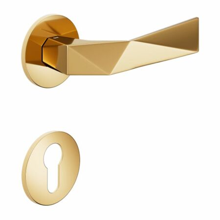 Maniglia Luxury DND LU40Y per porta, rosetta e bocchetta tonda 50x4 mm foro Yale, Ottone finitura PVD Oro Antico Lucido
