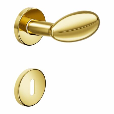 Maniglia Ovum DND DN62-12P per porta, rosetta e bocchetta tonda 50x7 mm foro Patent, Ottone finitura Lucido Verniciato