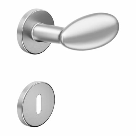 Maniglia Ovum DND DN62-12P per porta, rosetta e bocchetta tonda 50x7 mm foro Patent, Ottone finitura Cromo Satinato