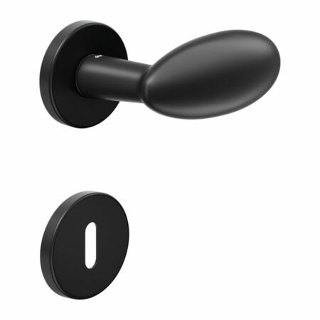 Maniglia Ovum DND DN62-12P per porta, rosetta e bocchetta tonda 50x7 mm foro Patent, Ottone finitura Nero Opaco