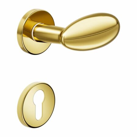 Maniglia Ovum DND DN62-12Y per porta, rosetta e bocchetta tonda 50x7 mm foro Yale, Ottone finitura Lucido Verniciato