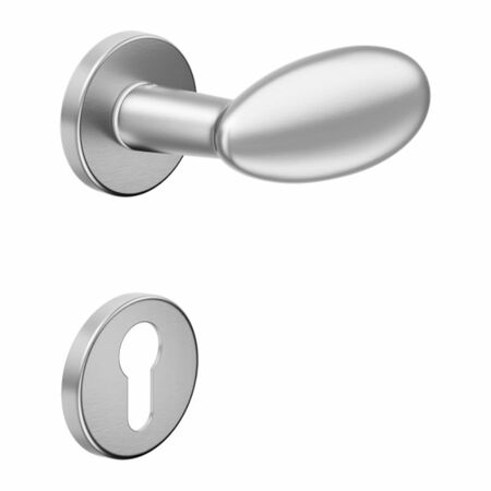 Maniglia Ovum DND DN62-12Y per porta, rosetta e bocchetta tonda 50x7 mm foro Yale, Ottone finitura Cromo Satinato
