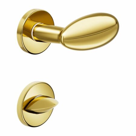 Maniglia Ovum DND DN62-12T per porta, rosetta e bocchetta tonda 50x7 mm con nottolino Wc, Ottone finitura Lucido Verniciato
