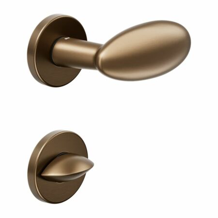 Maniglia Ovum DND DN62-12T per porta, rosetta e bocchetta tonda 50x7 mm con nottolino Wc, Ottone finitura Bronzo Sabbiato Opaco