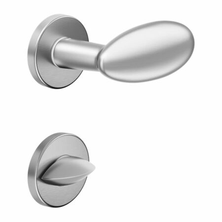 Maniglia Ovum DND DN62-12T per porta, rosetta e bocchetta tonda 50x7 mm con nottolino Wc, Ottone finitura Cromo Satinato