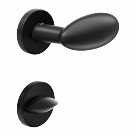 Maniglia Ovum DND DN62-12T per porta, rosetta e bocchetta tonda 50x7 mm con nottolino Wc, Ottone finitura Nero Opaco