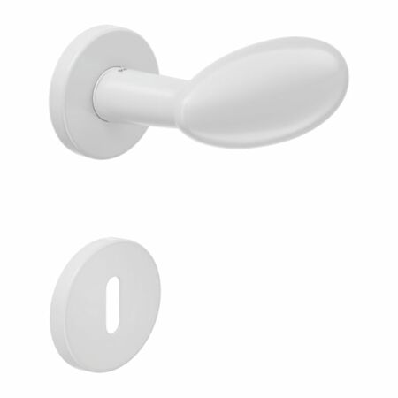 Maniglia Ovum DND DN62-12P per porta, rosetta e bocchetta tonda 50x7 mm foro Patent, Ottone finitura Bianco