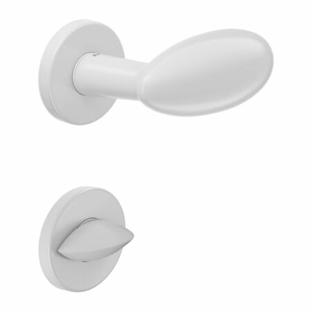 Maniglia Ovum DND DN62-12T per porta, rosetta e bocchetta tonda 50x7 mm con nottolino Wc, Ottone finitura Bianco