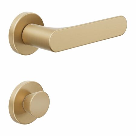 Maniglia Spot DND SO12T per porta, rosetta e bocchetta tonda 50x7 mm con nottolino Wc, Zama finitura Oro Satinato