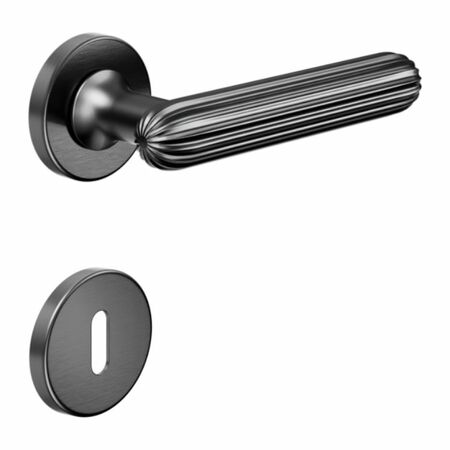 Maniglia Zeppelin DND ZP12P per porta, rosetta e bocchetta tonda 50x7 mm foro Patent, Ottone PVD Grafite Satinato