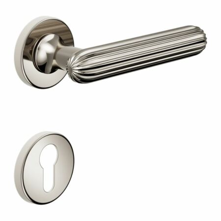 Maniglia Zeppelin DND ZP12Y per porta, rosetta e bocchetta tonda 50x7 mm foro Yale, Ottone finitura PVD Nickel Lucido