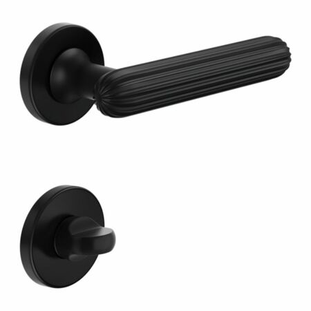 Maniglia Zeppelin DND ZP12T per porta, rosetta e bocchetta tonda 50x7 mm con nottolino Wc, Ottone finitura Nero Opaco
