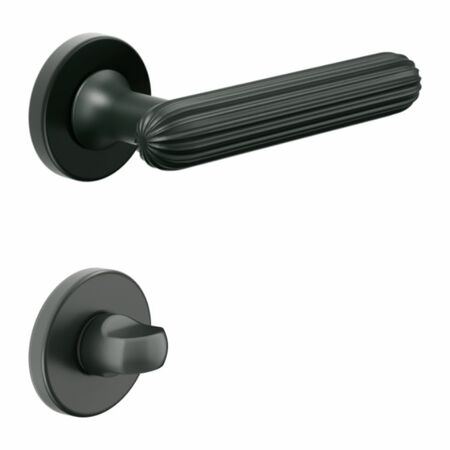 Maniglia Zeppelin DND ZP12T per porta, rosetta e bocchetta tonda 50x7 mm con nottolino Wc, Ottone finitura Verde
