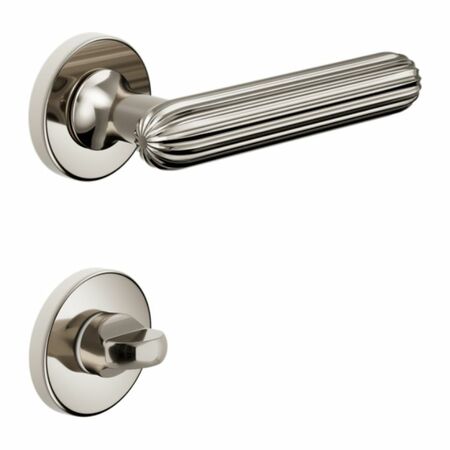 Maniglia Zeppelin DND ZP12T per porta, rosetta e bocchetta tonda 50x7 mm con nottolino Wc, Ottone finitura PVD Nickel Lucido