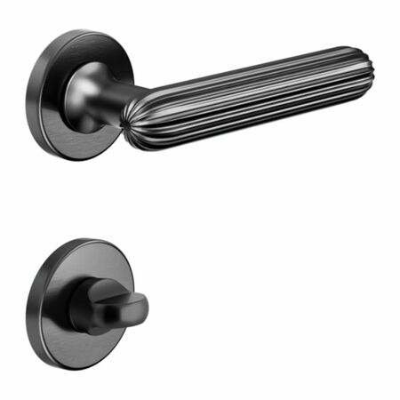 Maniglia Zeppelin DND ZP12T per porta, rosetta e bocchetta tonda 50x7 mm con nottolino Wc, Ottone finitura PVD Grafite Satinato