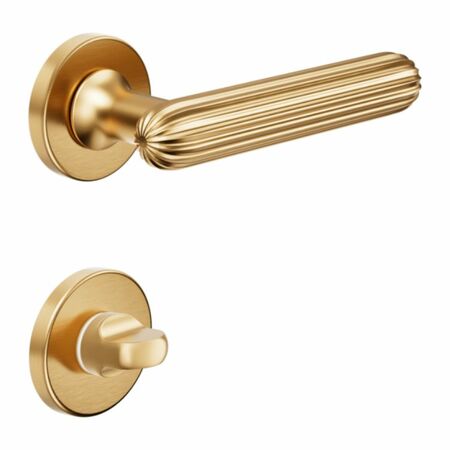 Maniglia Zeppelin DND ZP12T per porta, rosetta e bocchetta tonda 50x7 mm con nottolino Wc, Ottone finitura PVD Oro Antico Satinato
