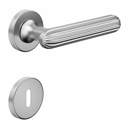 Maniglia Zeppelin DND ZP12P per porta, rosetta e bocchetta tonda 50x7 mm foro Patent, Ottone finitura Cromo Satinato
