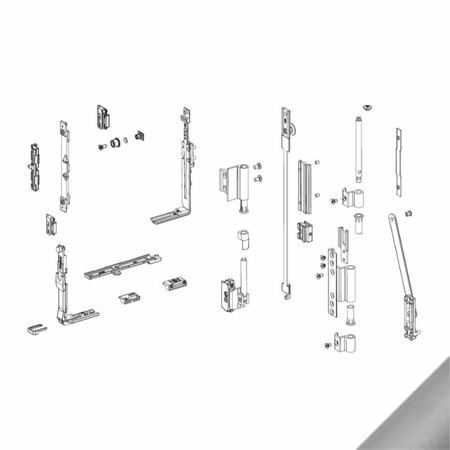 Meccanismo Base 04671K Giesse per chiusura anta ribalta arco-fuori squadro, profilo CU, Alluminio e Zama finitura Trend Cromosat
