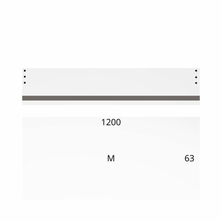 Schienale in legno modello M per Legrabox, larghezza 1200 mm, altezza 63 mm, spessore 16 mm, bordato e preforato, finitura Bianco W1000