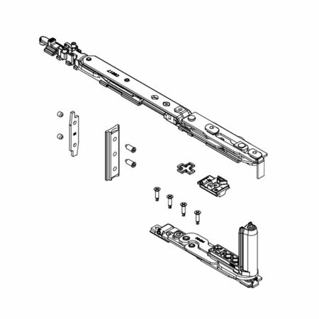 Kit cerniera Chic 150 AR Giesse 04365 Destra per anta ribalta, braccio T1, portata 150 Kg, Acciaio e Zama finitura Grezza
