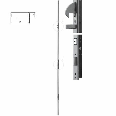 Serratura multipunto Performa 725551 Iseo per serramento in metallo, entrata 40 mm, interasse 85 mm, frontale U 2300x24x6 mm, Acciaio Inox