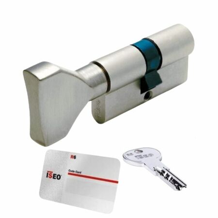 Cilindro R6 Iseo per serratura, profilo Europeo, con pomolo piatto, lunghezza 65 mm P30-35, finitura Ottone Nichelato