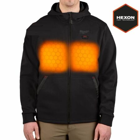Felpa riscaldata da lavoro Milwaukee, tecnologia HEXON HEAT, batteria M12, autonomia 11 ore, taglia M, colore Nero