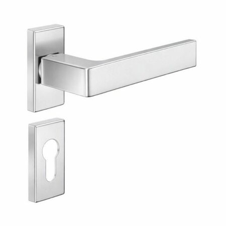 Maniglia Shelby Sicma per porta, rosetta e bocchetta rettangolare 62x32X10 mm, foro Yale, finitura Cromo Satinato