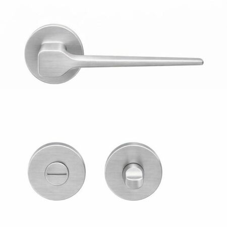 Maniglia Volta AD TECH per porta, rosetta e bocchetta bassa tonda 50x50x7 mm con nottolino Wc, Zama finitura Cromo Satinato