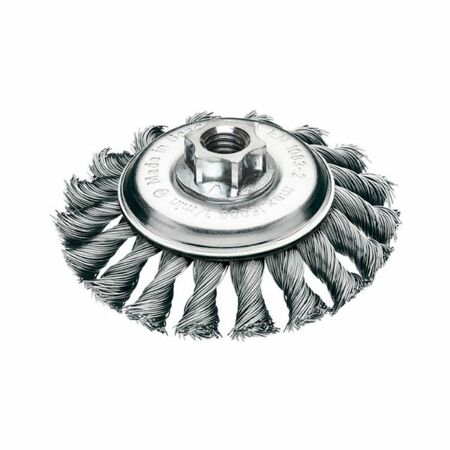 Spazzola conica Milwaukee per smerigliatrice, filo intrecciato, filetto M14, diametro 115x12 mm, filo 0,50 mm, materiale Acciaio