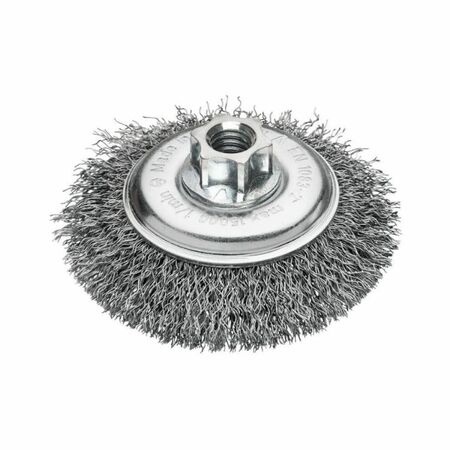 Spazzola conica Milwaukee per smerigliatrice, filo ondulato, filetto M14, diametro 100x10 mm, filo 0,35 mm, materiale Acciaio