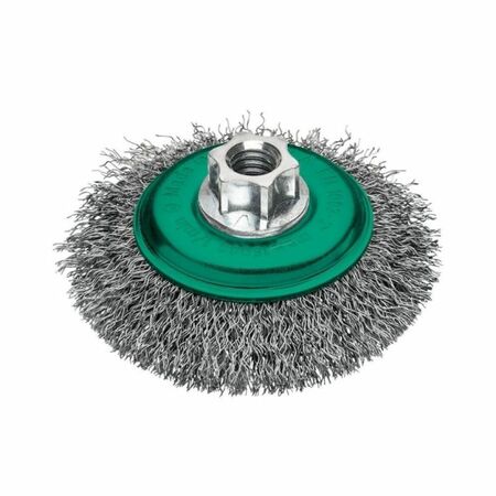 Spazzola conica Milwaukee per smerigliatrice, filo ondulato, filetto M14, diametro 100x10 mm, filo 0,35 mm, materiale Acciaio Inox