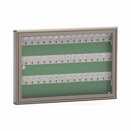 Bacheca porta chiavi SB212 Silmec, con sportello plexiglass, 48 ganci, dimensioni 550x370x40 mm, Alluminio finitura Bronzo - fondo Verde
