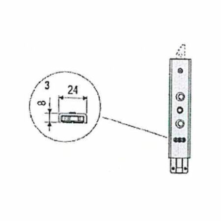Terminale superiore sinistro con puntale FT8928.15.02 AGB per catenaccio passante, lunghezza 110 mm, uscita 16-24 mm
