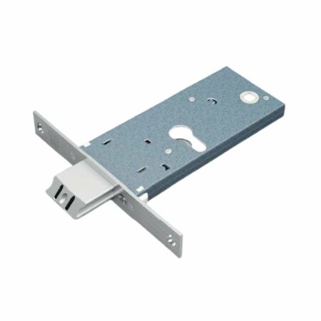 Serratura da infilare 1780 Omec per fascia, entrata 70 mm, frontale 22 mm, foro yale, mandata e scrocco regolabile, scatola 64 mm, finitura Acciaio Inox