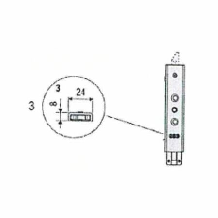 Terminale superiore destro con puntale F84508.DX.15 AGB per catenaccio passante canalino 16/12, lunghezza 110 mm, uscita 16-24 mm