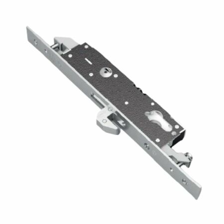 Serratura triplice da infilare 1416 Omec per montante, entrata 25 mm, solo gancio, frontale 300x25 mm, finitura Acciaio Inox