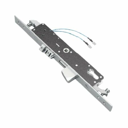 Elettroserratura triplice da infilare 1418Q per montante, entrata 25 mm, scrocco regolabile e catenaccio, frontale 300x25, finitura Acciaio Inox